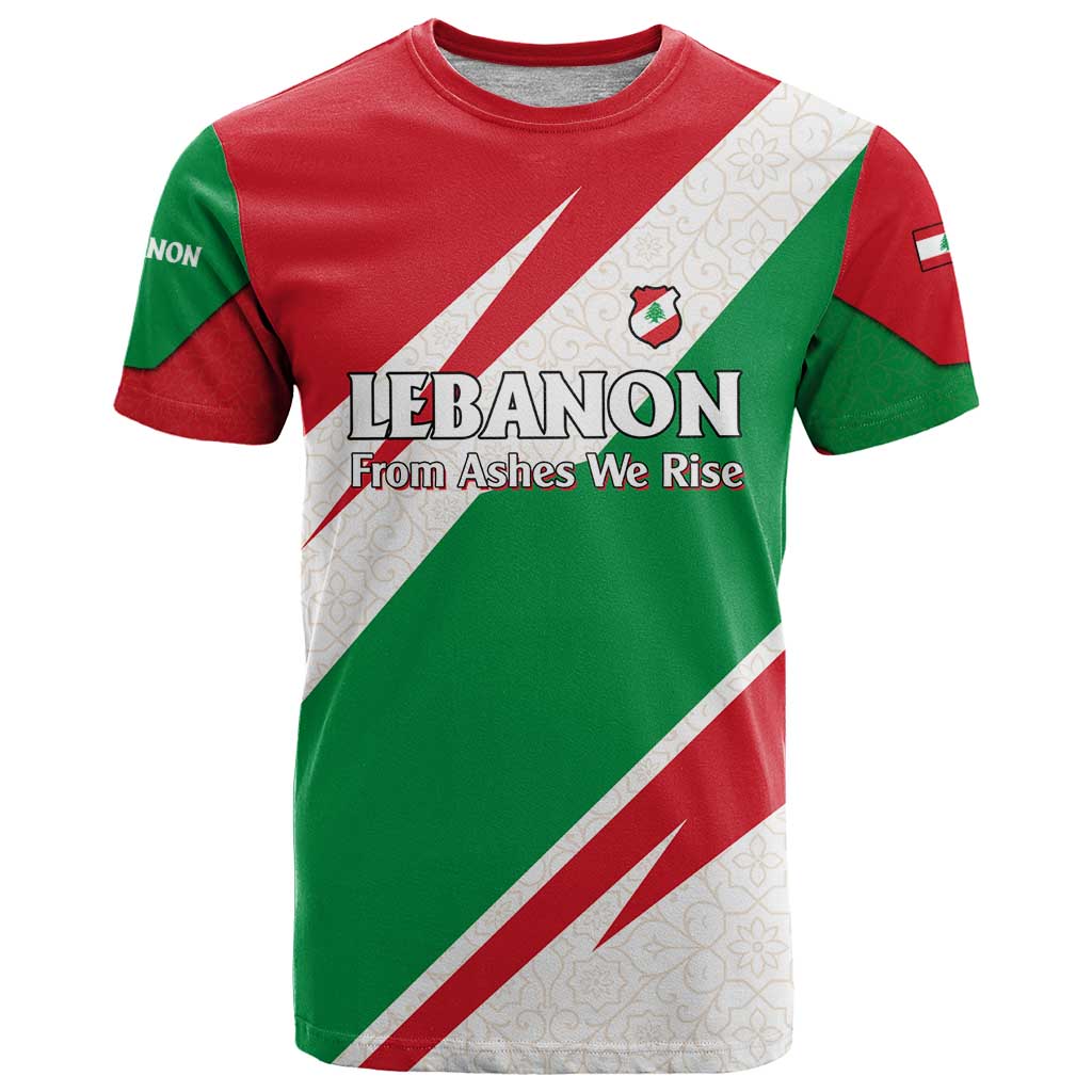 Lebanon Phoenix T Shirt with Cedar Flag Colors and Inspirational Quote