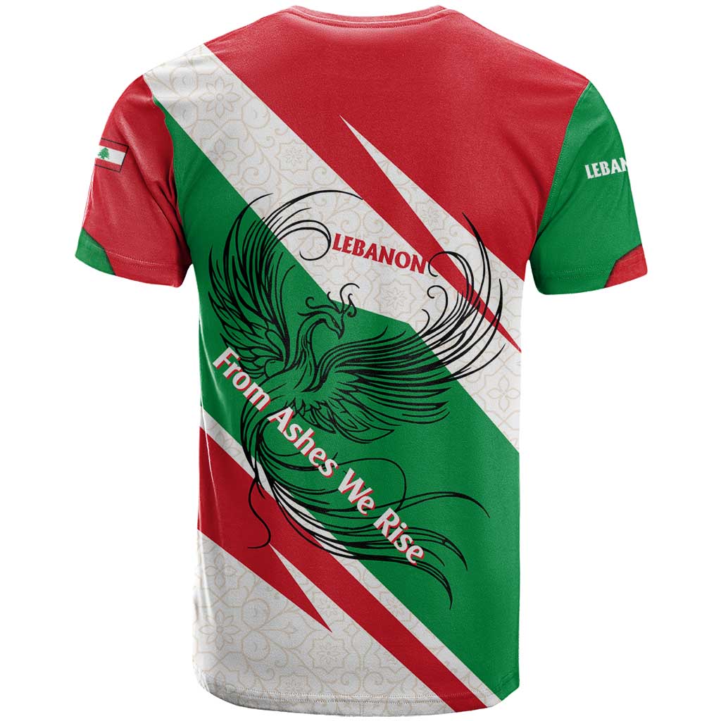 Lebanon Phoenix T Shirt with Cedar Flag Colors and Inspirational Quote