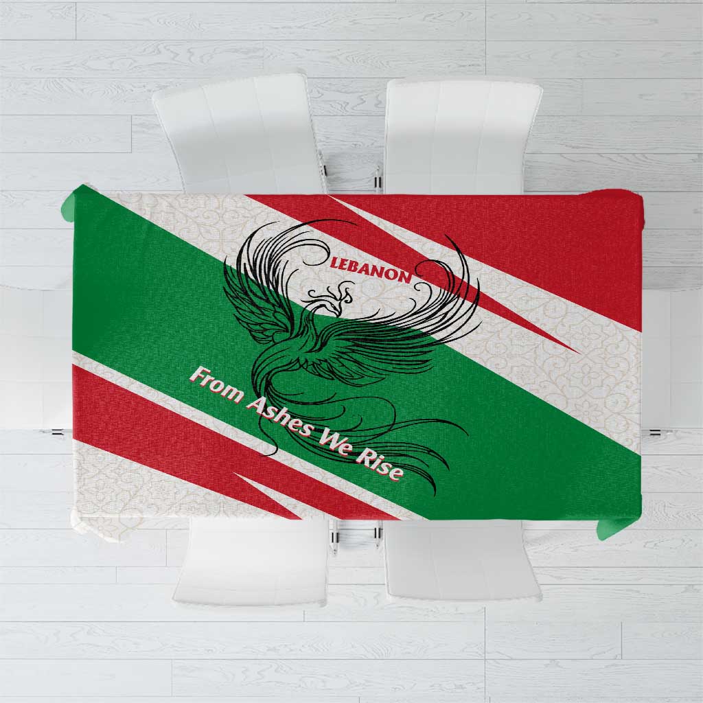 Lebanon Phoenix Tablecloth with Cedar Flag Colors and Inspirational Quote