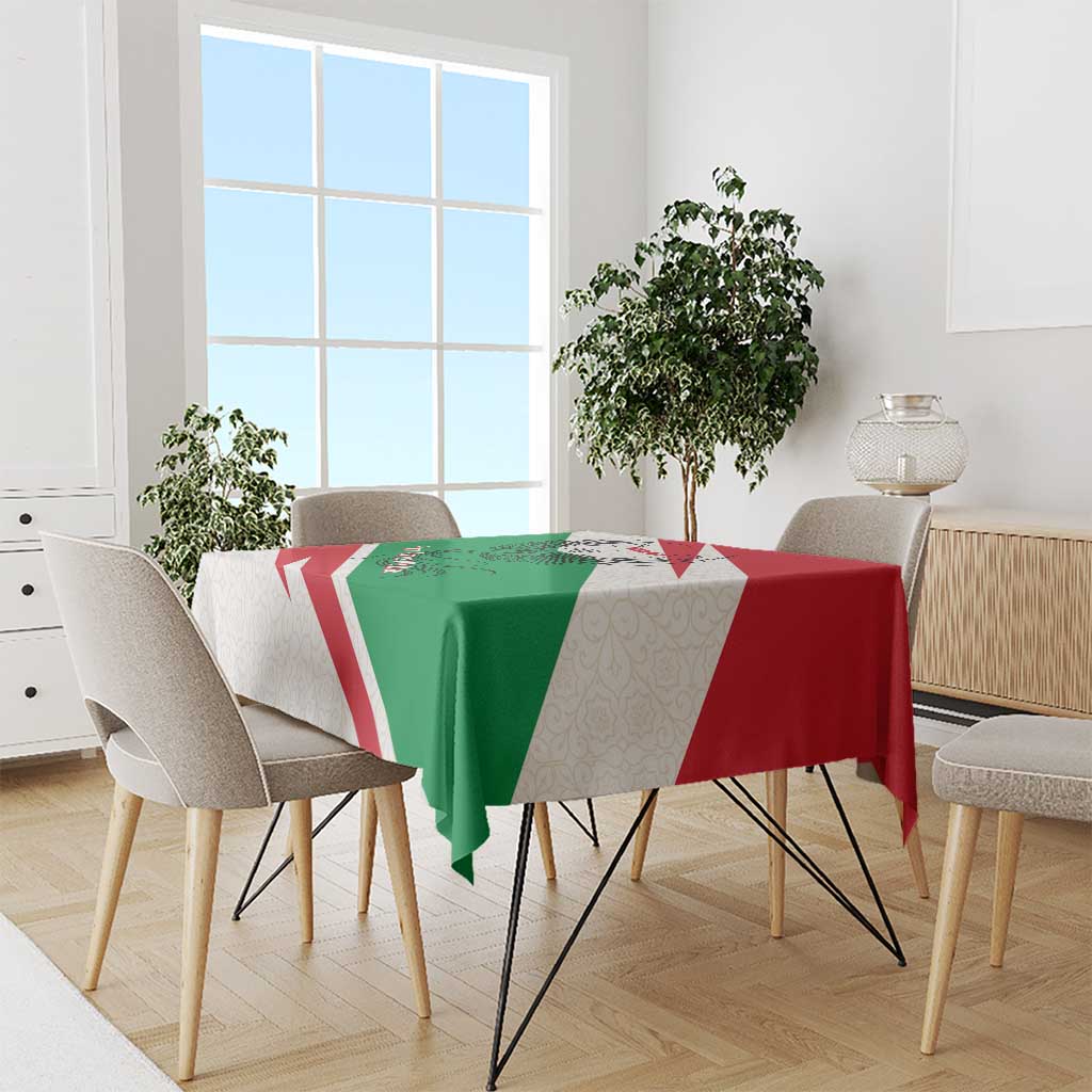 Lebanon Phoenix Tablecloth with Cedar Flag Colors and Inspirational Quote