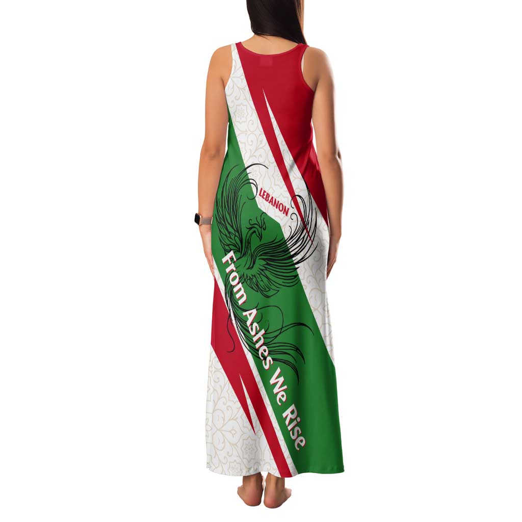 Lebanon Phoenix Tank Maxi Dress with Cedar Flag Colors and Inspirational Quote