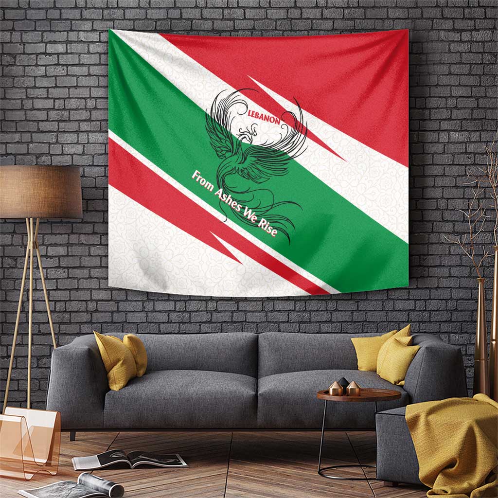 Lebanon Phoenix Tapestry with Cedar Flag Colors and Inspirational Quote