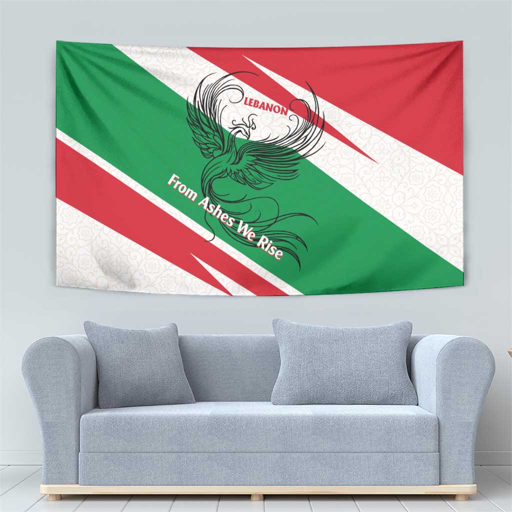 Lebanon Phoenix Tapestry with Cedar Flag Colors and Inspirational Quote