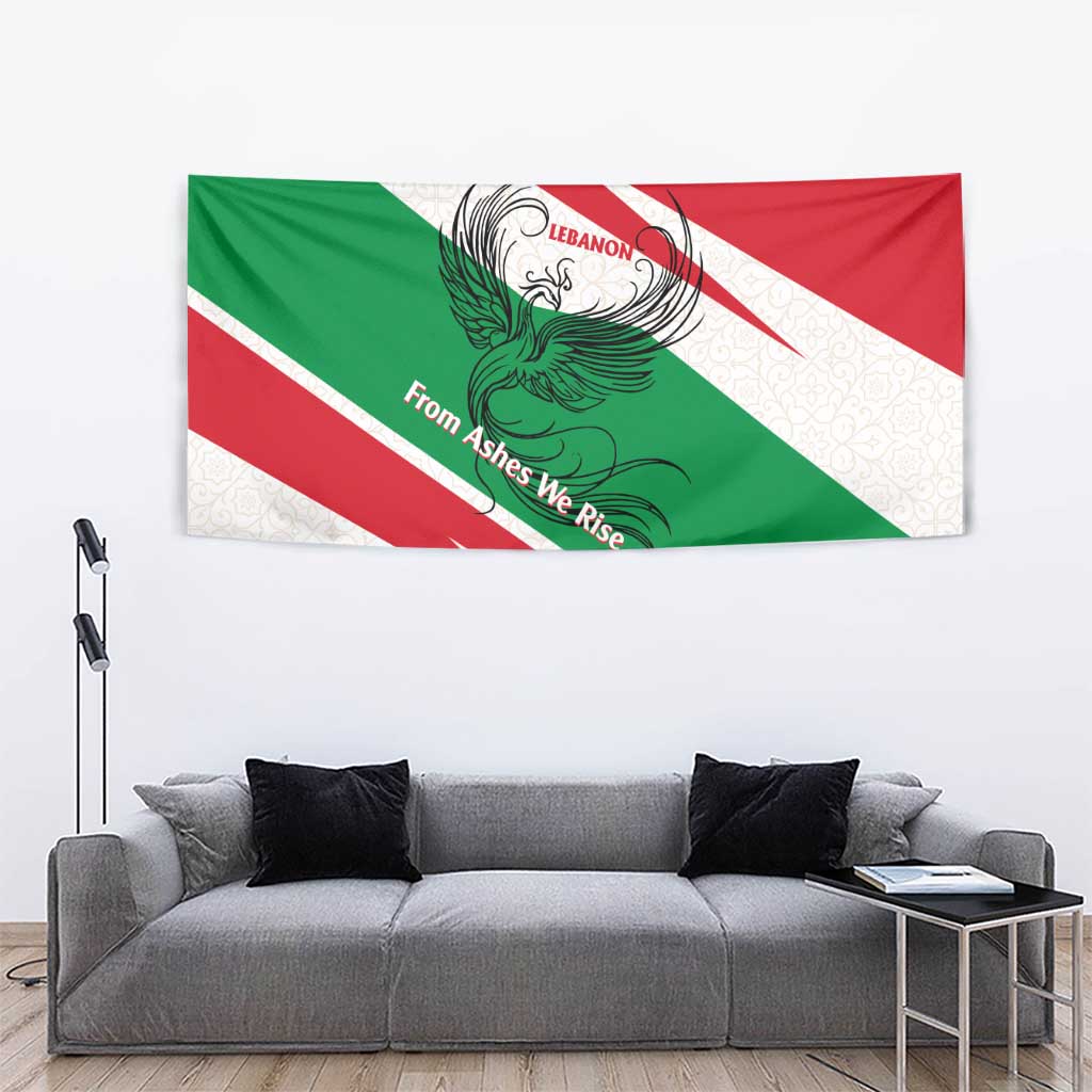 Lebanon Phoenix Tapestry with Cedar Flag Colors and Inspirational Quote