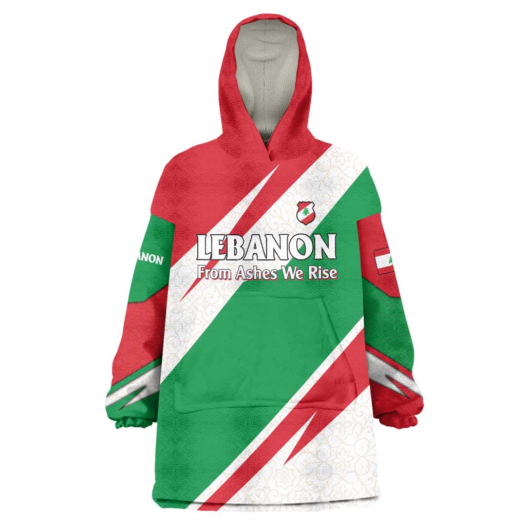 Lebanon Phoenix Wearable Blanket Hoodie with Cedar Flag Colors and Inspirational Quote