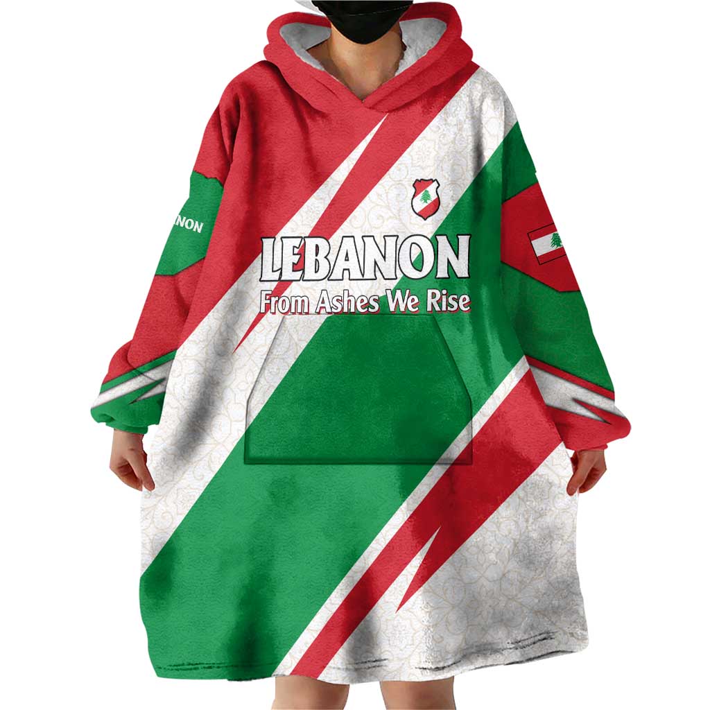 Lebanon Phoenix Wearable Blanket Hoodie with Cedar Flag Colors and Inspirational Quote
