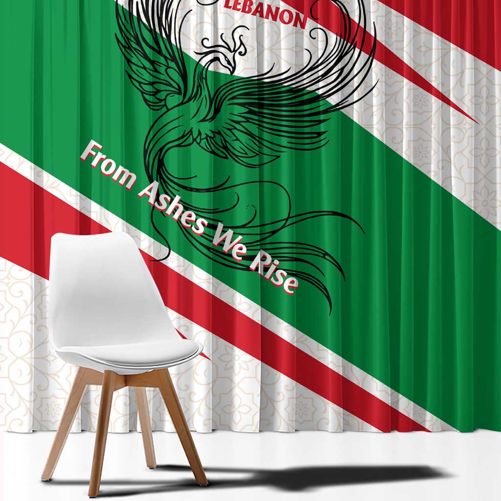 Lebanon Phoenix Window Curtain with Cedar Flag Colors and Inspirational Quote