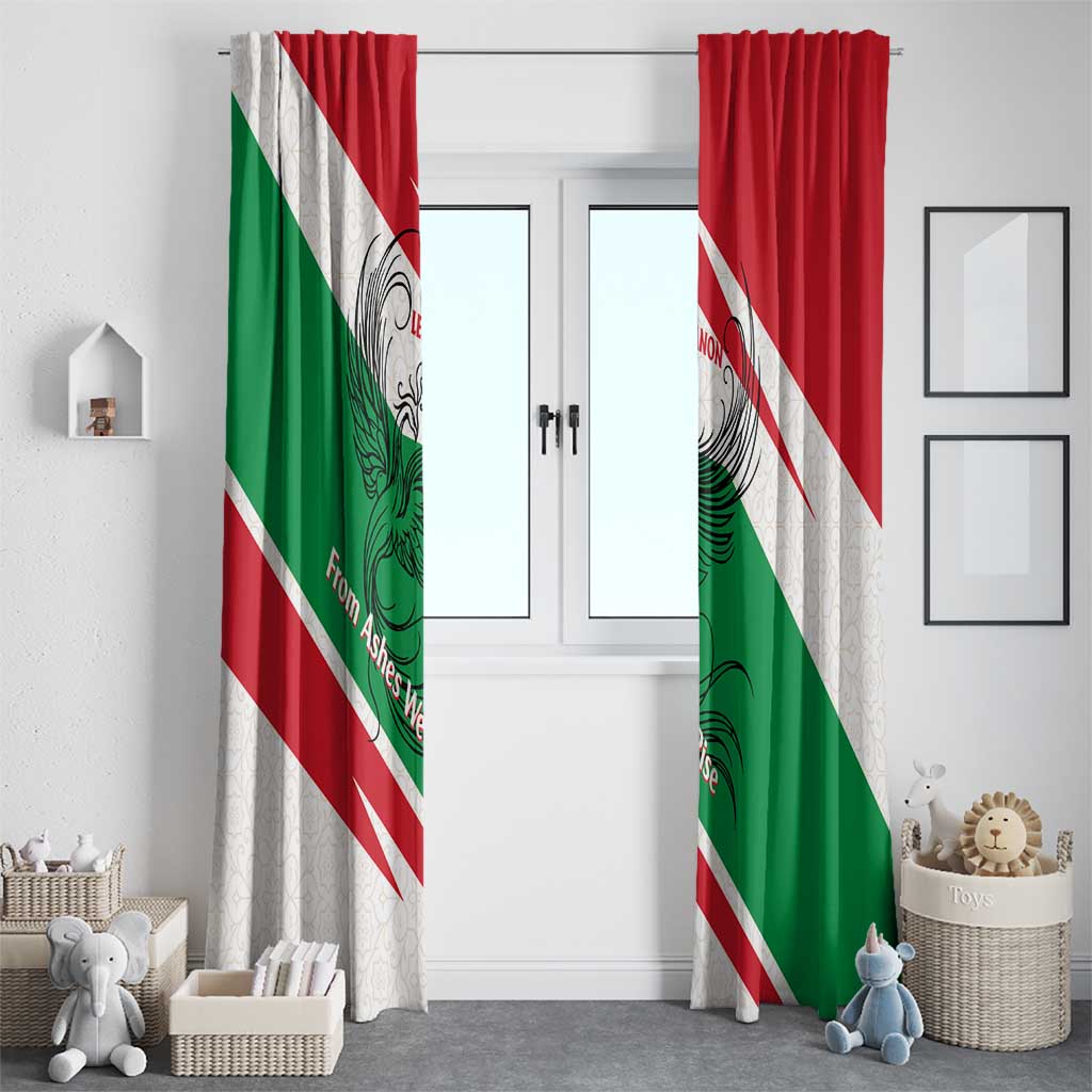 Lebanon Phoenix Window Curtain with Cedar Flag Colors and Inspirational Quote