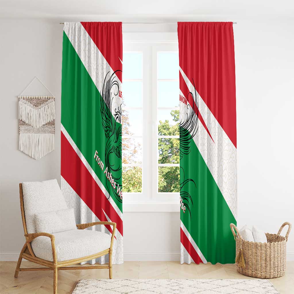 Lebanon Phoenix Window Curtain with Cedar Flag Colors and Inspirational Quote