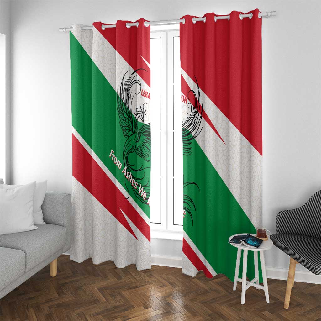 Lebanon Phoenix Window Curtain with Cedar Flag Colors and Inspirational Quote