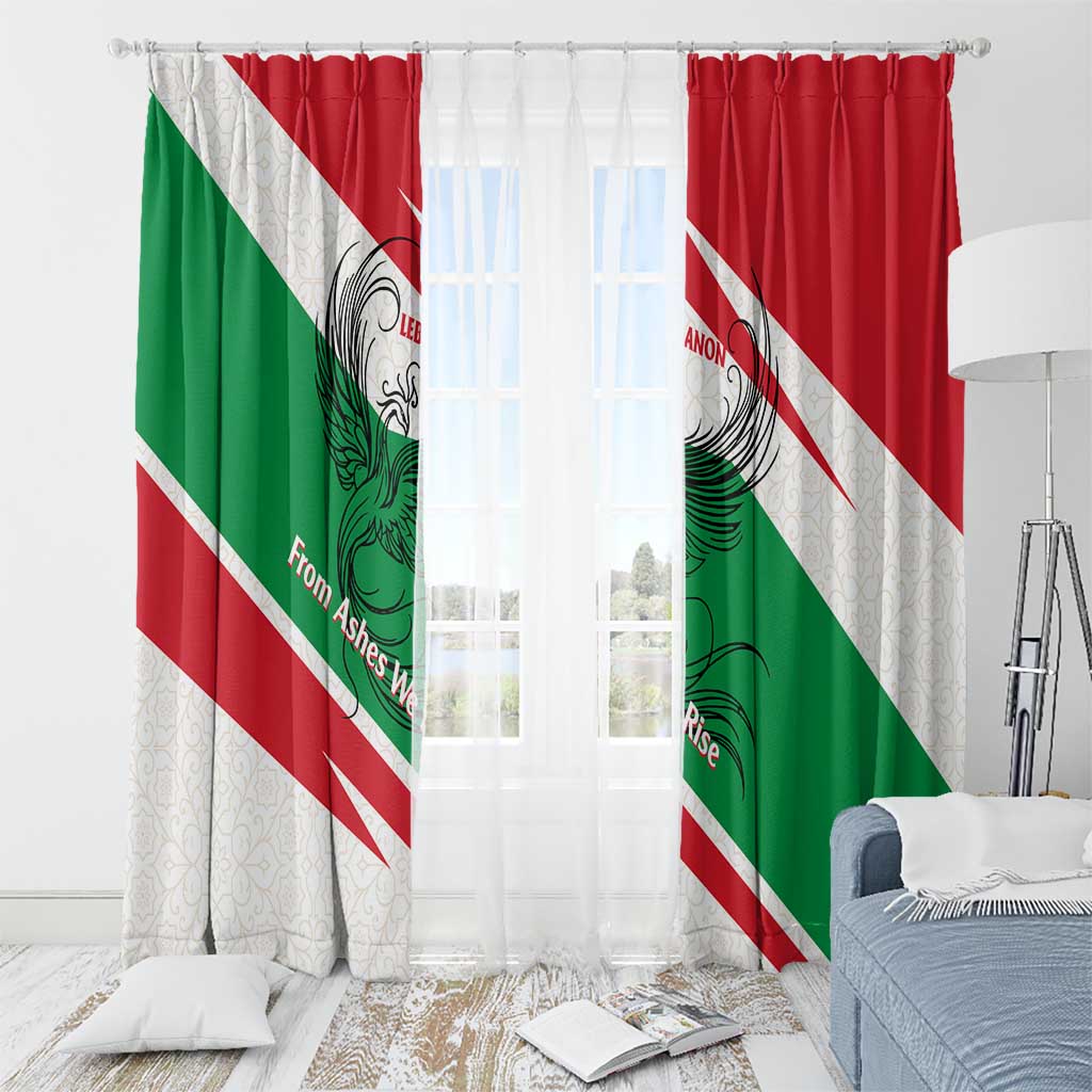 Lebanon Phoenix Window Curtain with Cedar Flag Colors and Inspirational Quote