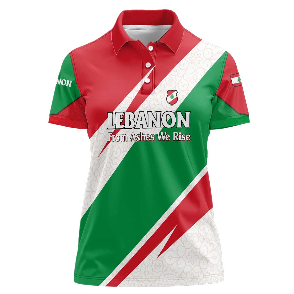 Lebanon Phoenix Women Polo Shirt with Cedar Flag Colors and Inspirational Quote