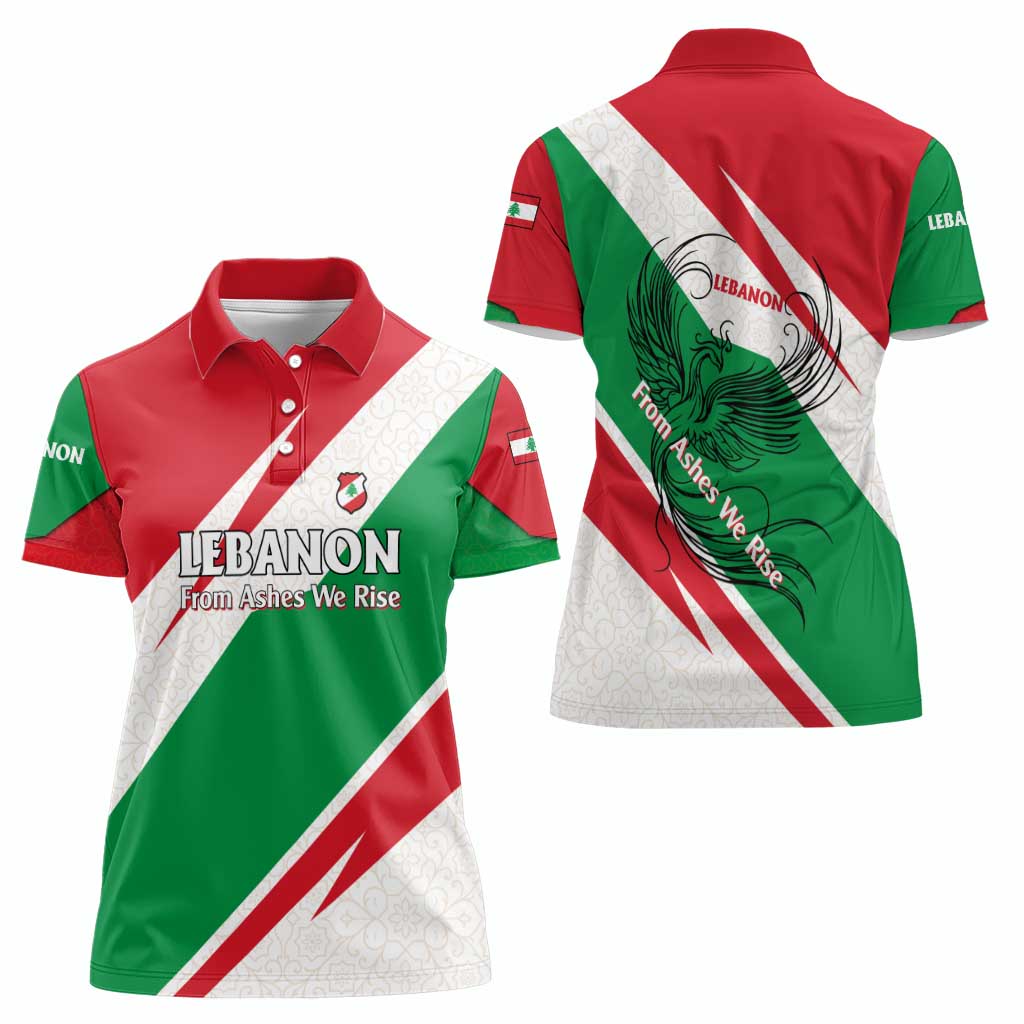 Lebanon Phoenix Women Polo Shirt with Cedar Flag Colors and Inspirational Quote