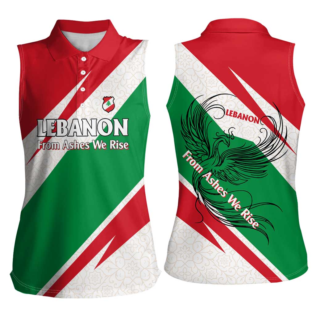 Lebanon Phoenix Women Sleeveless Polo Shirt with Cedar Flag Colors and Inspirational Quote