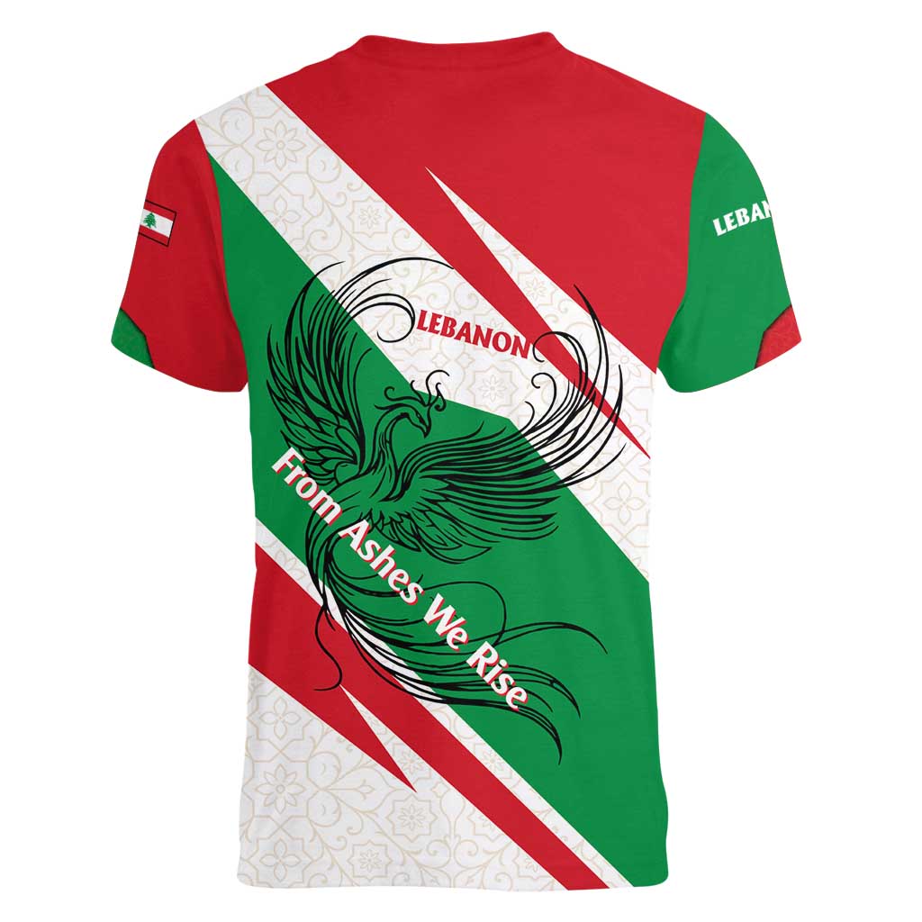 Lebanon Phoenix Women V-Neck T-Shirt with Cedar Flag Colors and Inspirational Quote