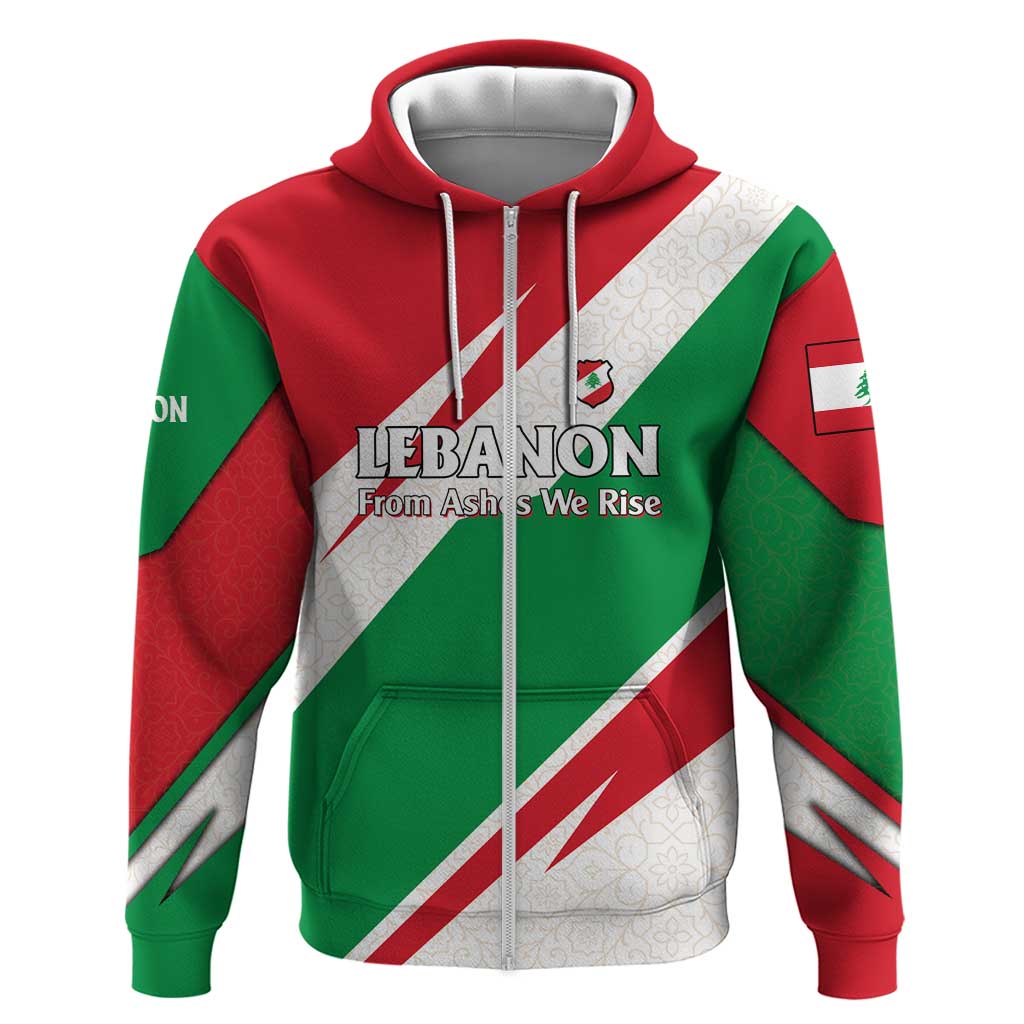 Lebanon Phoenix Zip Hoodie with Cedar Flag Colors and Inspirational Quote