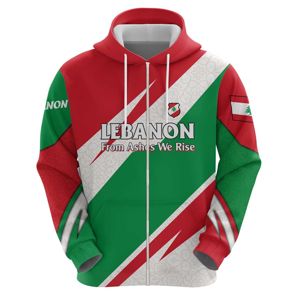 Lebanon Phoenix Zip Hoodie with Cedar Flag Colors and Inspirational Quote