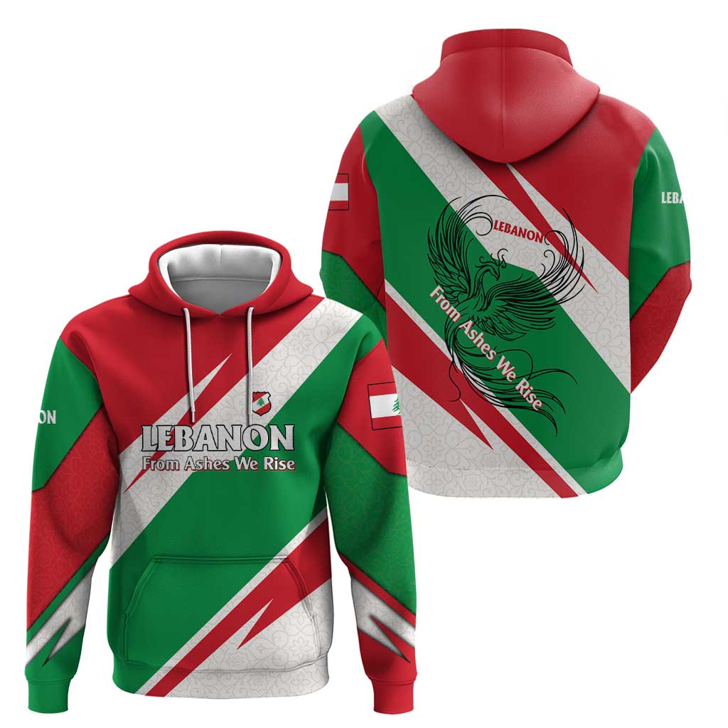 Lebanon Phoenix Zip Hoodie with Cedar Flag Colors and Inspirational Quote