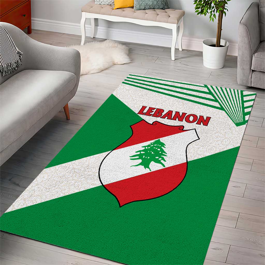 Lebanon Flag Shield Area Rug with Cedar Emblem and National Colors