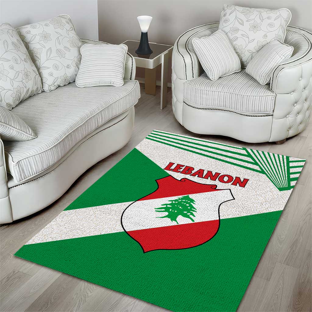 Lebanon Flag Shield Area Rug with Cedar Emblem and National Colors