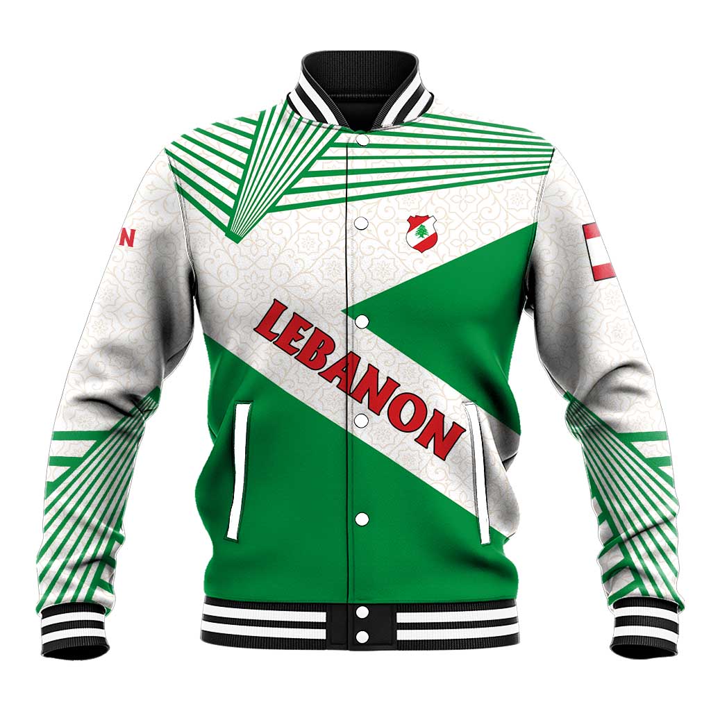 Lebanon Flag Shield Baseball Jacket with Cedar Emblem and National Colors