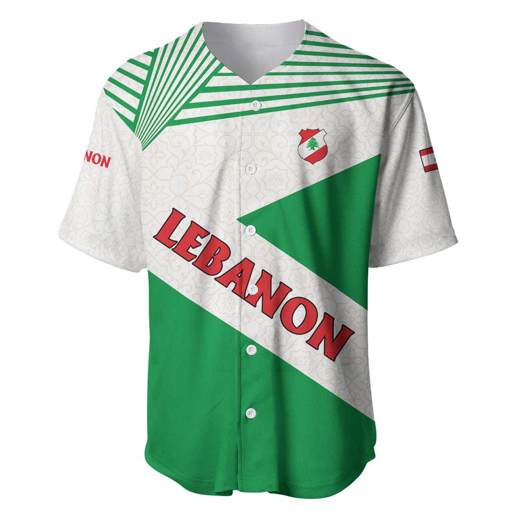 Lebanon Flag Shield Baseball Jersey with Cedar Emblem and National Colors