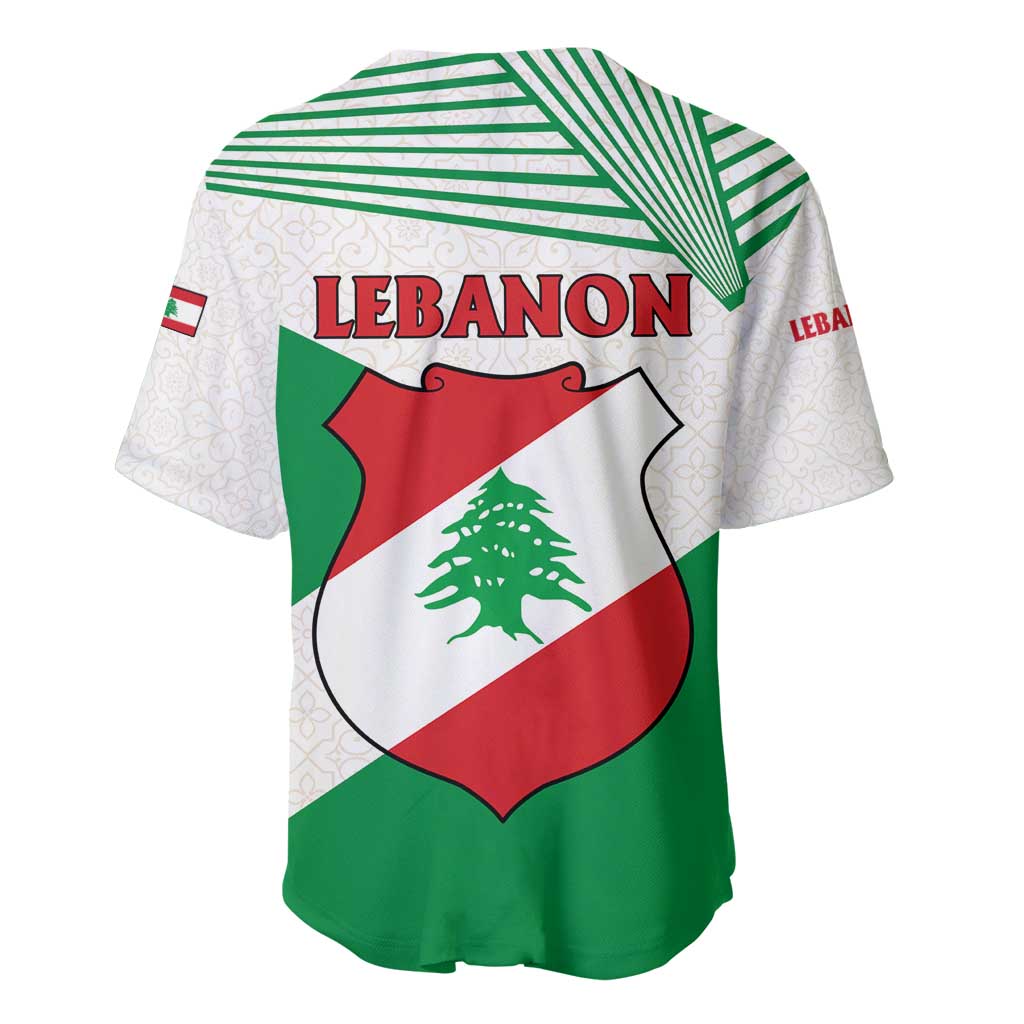 Lebanon Flag Shield Baseball Jersey with Cedar Emblem and National Colors