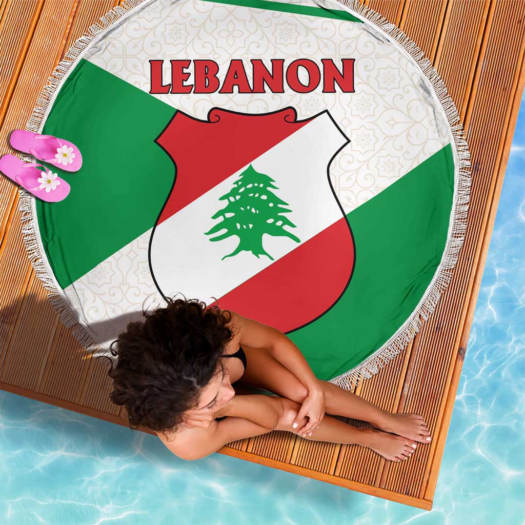 Lebanon Flag Shield Beach Blanket with Cedar Emblem and National Colors