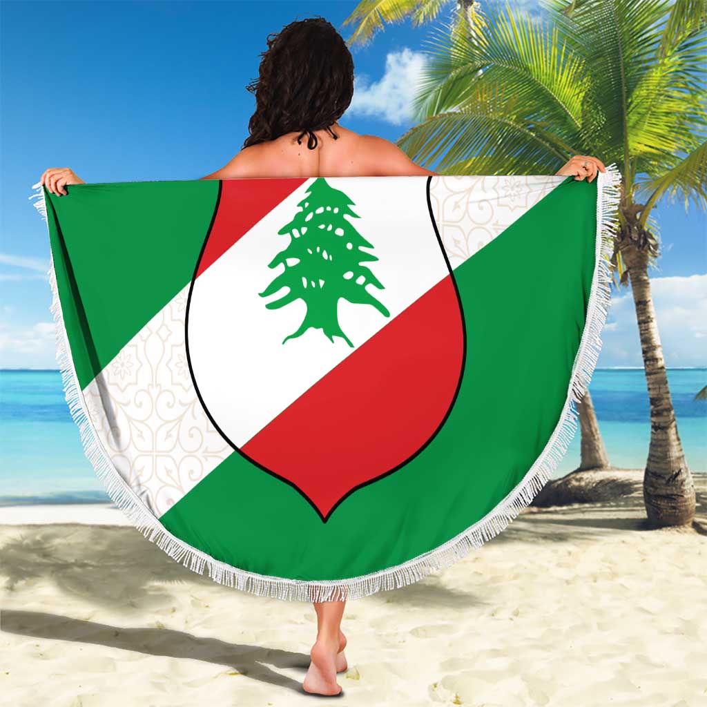 Lebanon Flag Shield Beach Blanket with Cedar Emblem and National Colors