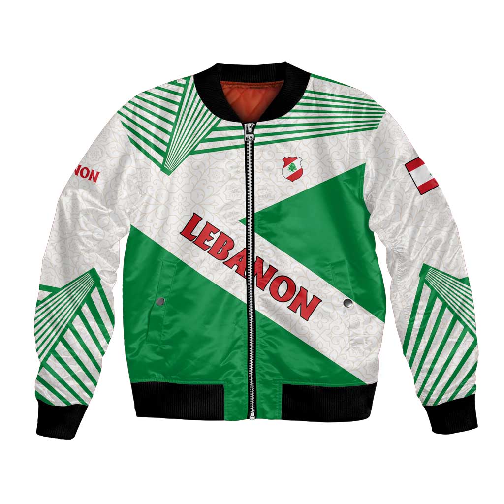 Lebanon Flag Shield Bomber Jacket with Cedar Emblem and National Colors