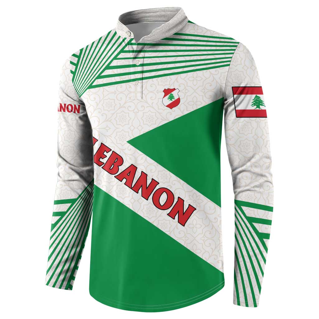 Lebanon Flag Shield Button Sweatshirt with Cedar Emblem and National Colors