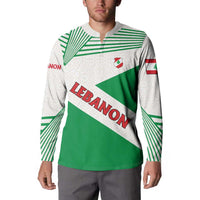 Lebanon Flag Shield Button Sweatshirt with Cedar Emblem and National Colors