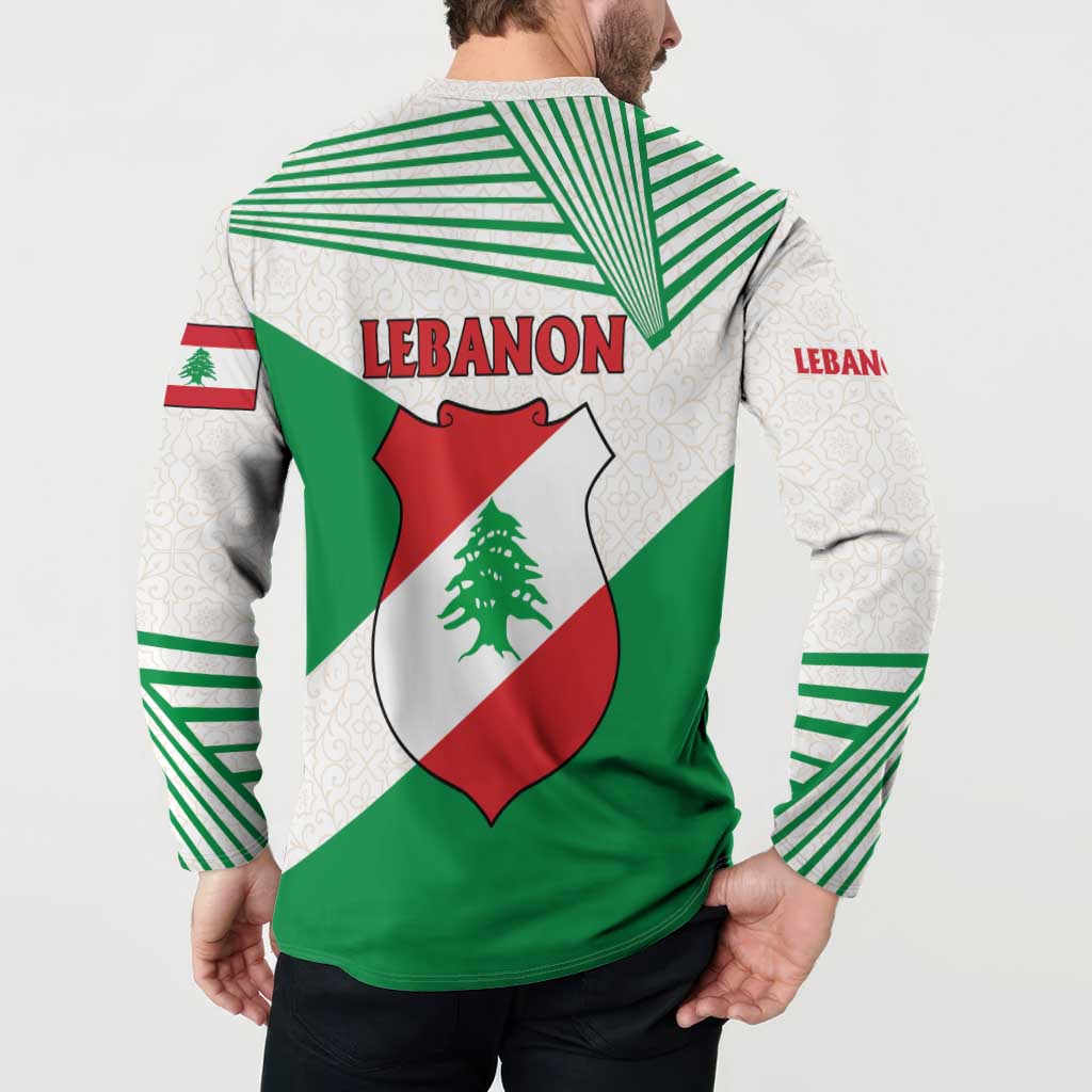 Lebanon Flag Shield Button Sweatshirt with Cedar Emblem and National Colors