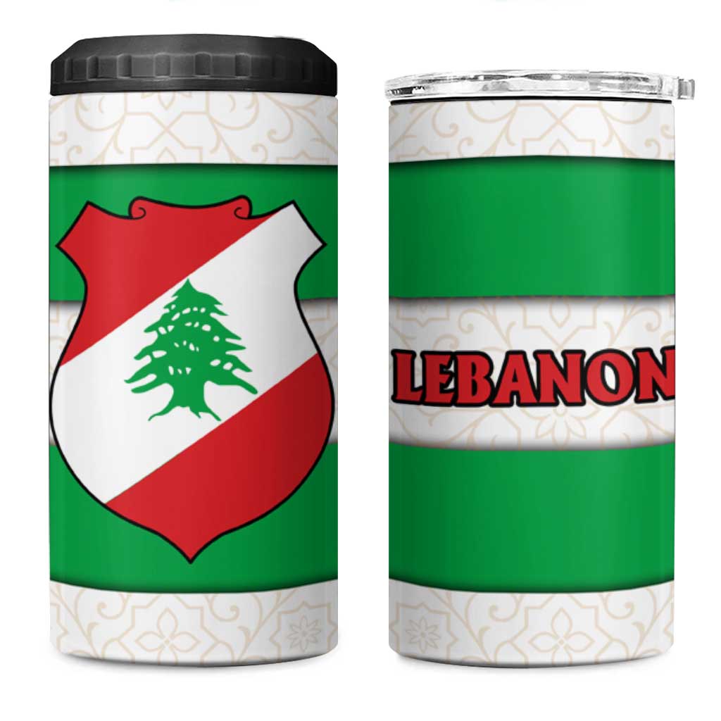 Lebanon Flag Shield 4 in 1 Can Cooler Tumbler with Cedar Emblem and National Colors
