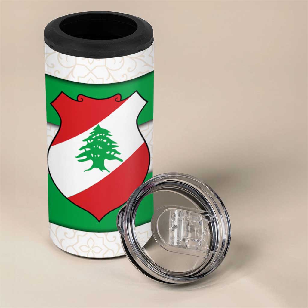 Lebanon Flag Shield 4 in 1 Can Cooler Tumbler with Cedar Emblem and National Colors