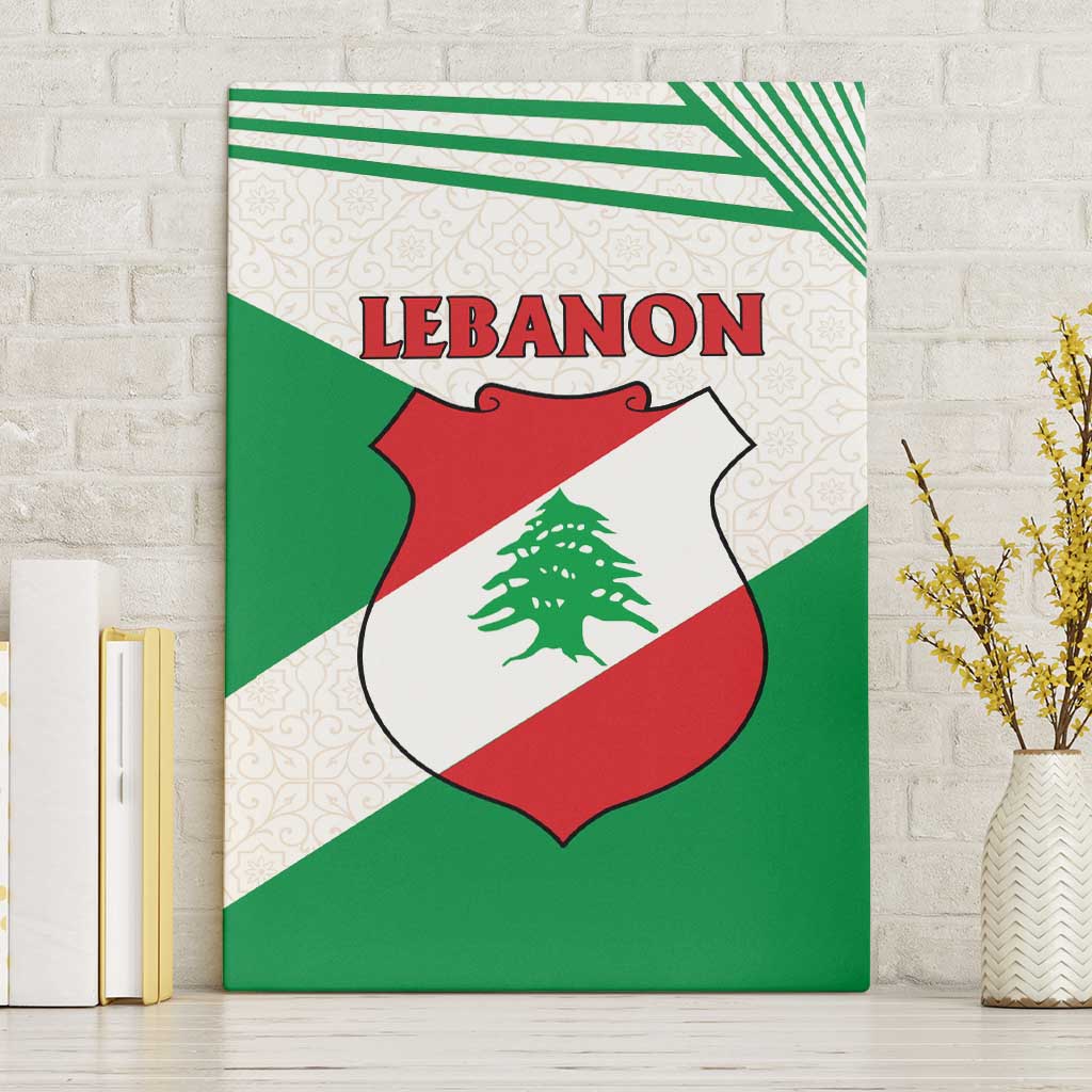 Lebanon Flag Shield Canvas Wall Art with Cedar Emblem and National Colors