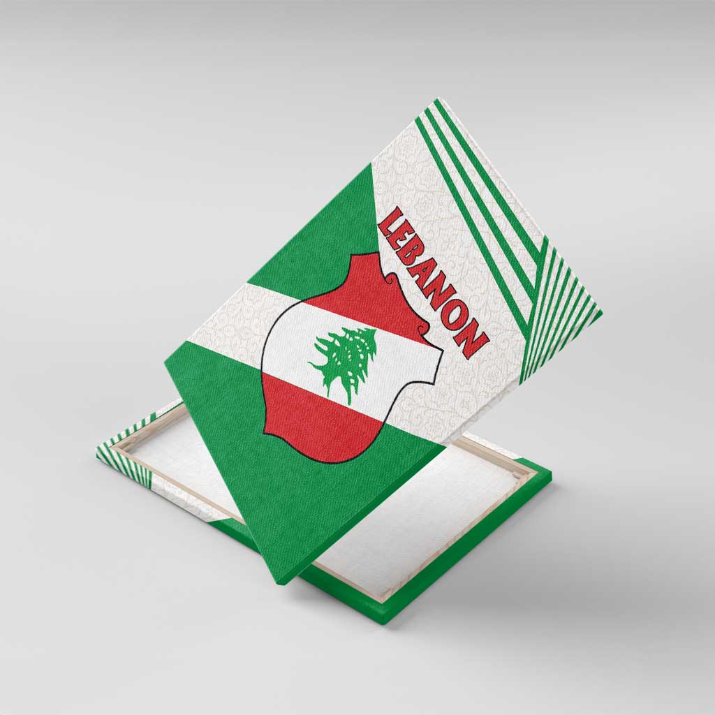 Lebanon Flag Shield Canvas Wall Art with Cedar Emblem and National Colors