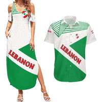 Lebanon Flag Shield Couples Matching Summer Maxi Dress and Hawaiian Shirt with Cedar Emblem and National Colors