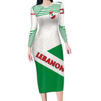 Lebanon Flag Shield Family Matching Long Sleeve Bodycon Dress and Hawaiian Shirt with Cedar Emblem and National Colors