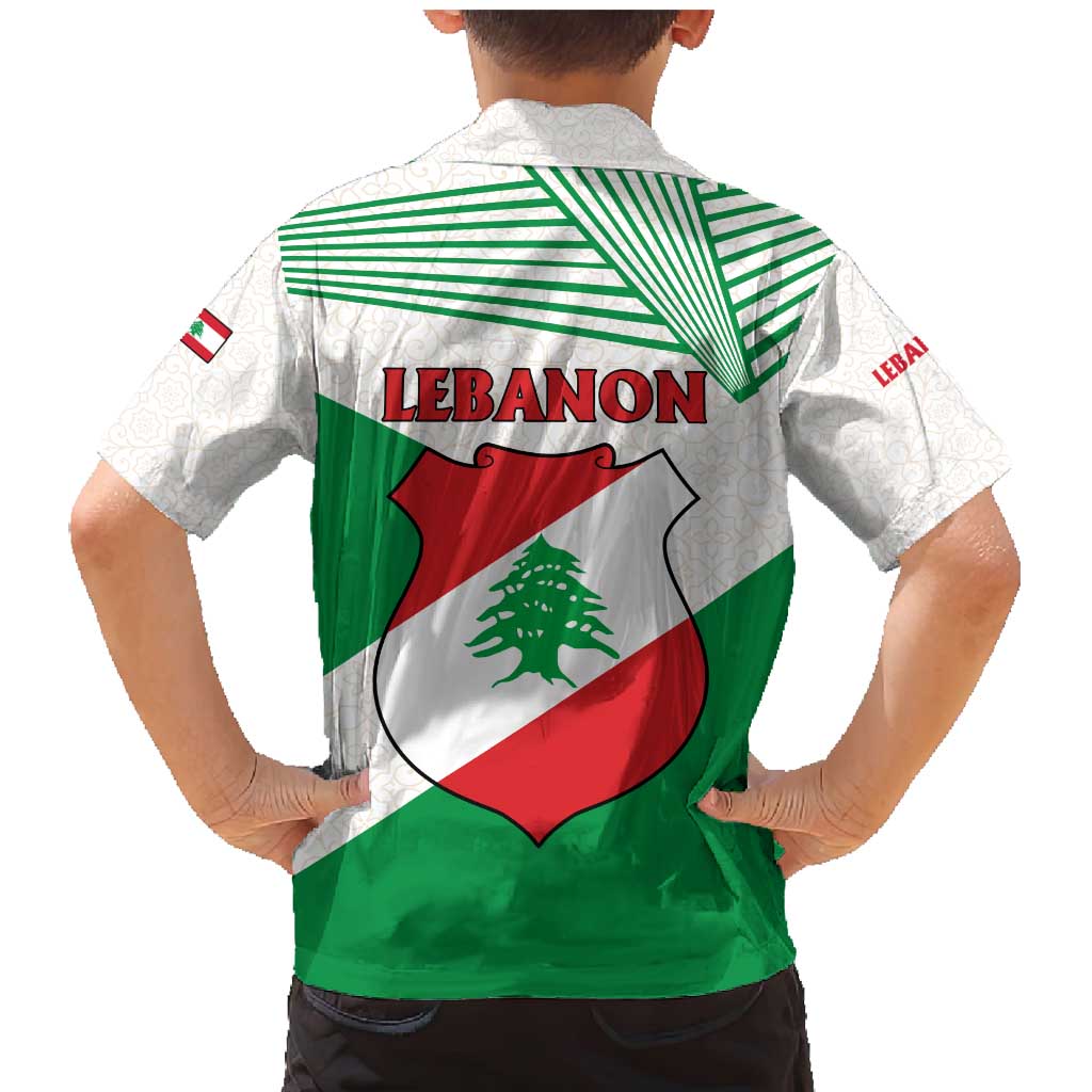 Lebanon Flag Shield Family Matching Mermaid Dress and Hawaiian Shirt with Cedar Emblem and National Colors