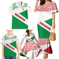 Lebanon Flag Shield Family Matching Mermaid Dress and Hawaiian Shirt with Cedar Emblem and National Colors