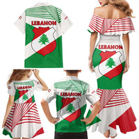Lebanon Flag Shield Family Matching Mermaid Dress and Hawaiian Shirt with Cedar Emblem and National Colors