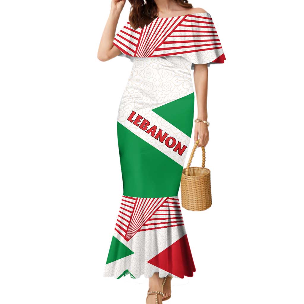 Lebanon Flag Shield Family Matching Mermaid Dress and Hawaiian Shirt with Cedar Emblem and National Colors