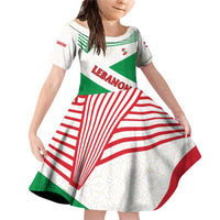 Lebanon Flag Shield Family Matching Off Shoulder Short Dress and Hawaiian Shirt with Cedar Emblem and National Colors