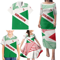 Lebanon Flag Shield Family Matching Puletasi and Hawaiian Shirt with Cedar Emblem and National Colors