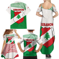 Lebanon Flag Shield Family Matching Summer Maxi Dress and Hawaiian Shirt with Cedar Emblem and National Colors