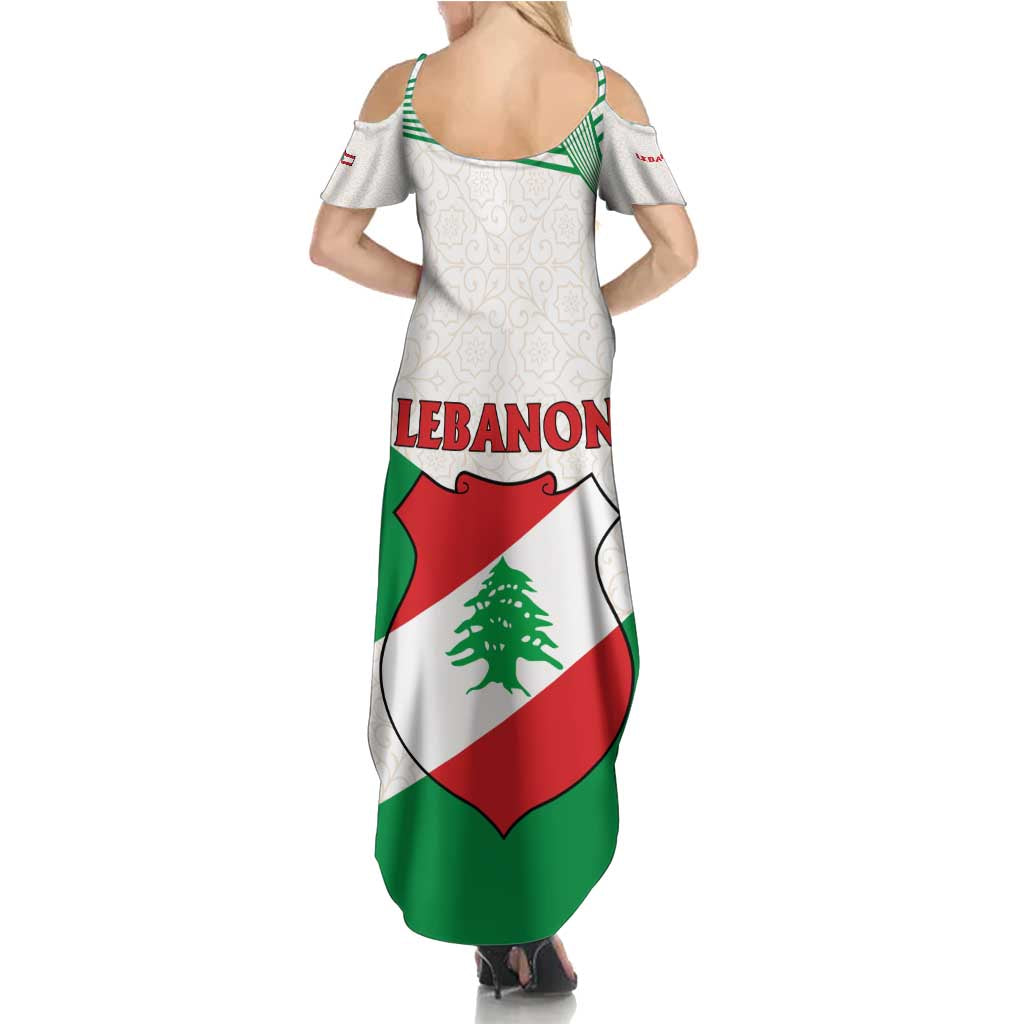 Lebanon Flag Shield Family Matching Summer Maxi Dress and Hawaiian Shirt with Cedar Emblem and National Colors