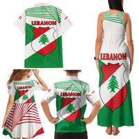 Lebanon Flag Shield Family Matching Tank Maxi Dress and Hawaiian Shirt with Cedar Emblem and National Colors