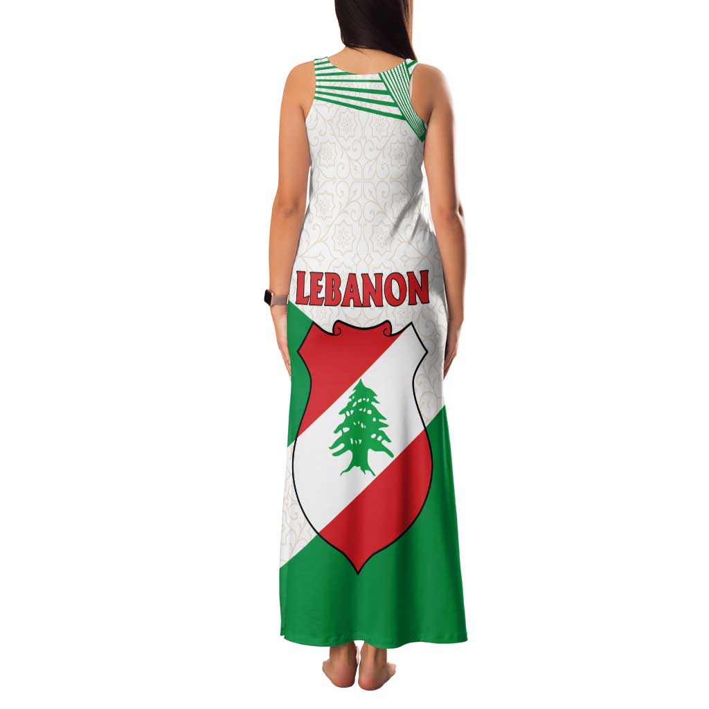 Lebanon Flag Shield Family Matching Tank Maxi Dress and Hawaiian Shirt with Cedar Emblem and National Colors