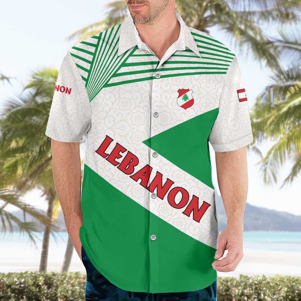 Lebanon Flag Shield Hawaiian Shirt with Cedar Emblem and National Colors